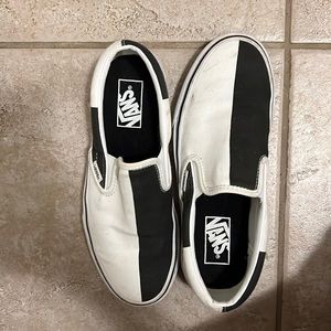 Black and white giant checkered vans, worn twice, size 8, willing to clean again